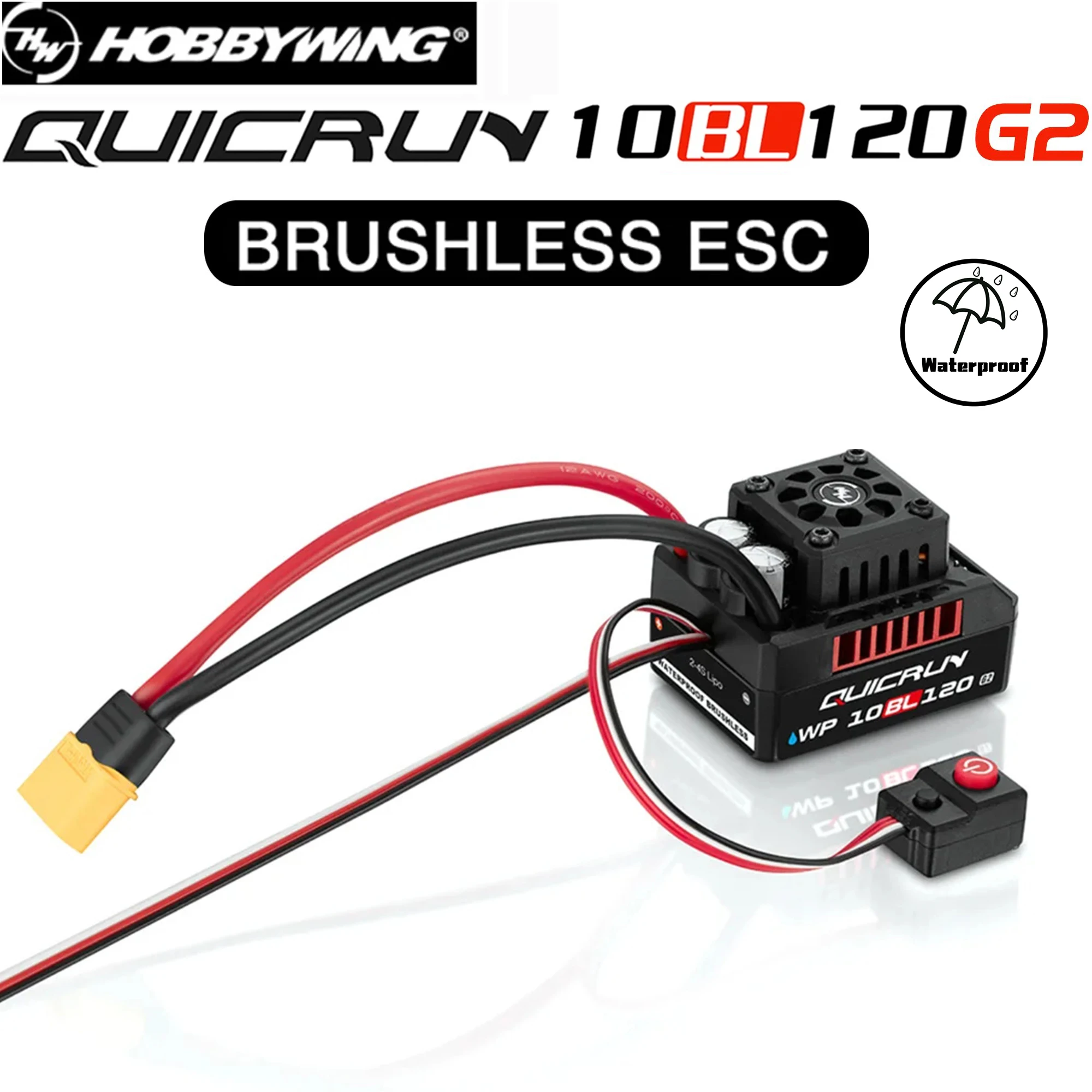 Hobbywing Quirun Wp 10bl120 G2 Водонепроницаемый Контроллер Esc 120a 2-4s Lipo Для Радиоуправляемых
