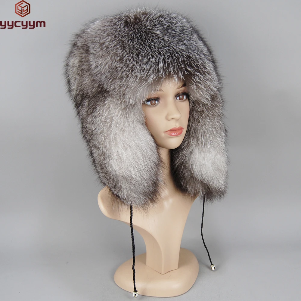 Hot Sale Women Winter Luxury Real Fox Fur Hat Knitted Natural Fox Fur Hat Top Natural Fox Fur Ear Cap Genuine Fox Fur Bomber Hat