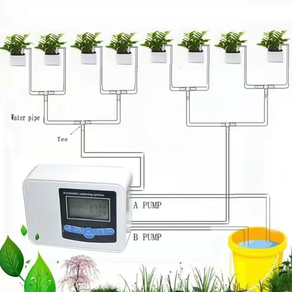 

Умная капельная система с таймером и двойным насосом, садовая автоматическая система полива с зарядкой от солнечной энергии для горшечных растений и цветов