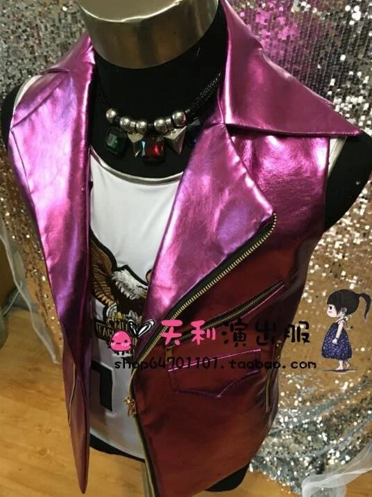 

Man Brand Hip Hop Sleeveless Vests Jacket Nightclub Male singer Fashion stage costume Mens New Performance Lapel zipper Vest