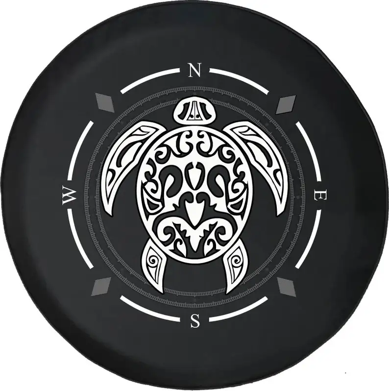 

Turtle Tribal Beach Water Compass Spare Tire Cover for Jeep, Camper, SUV With or Without Backup Camera Hole