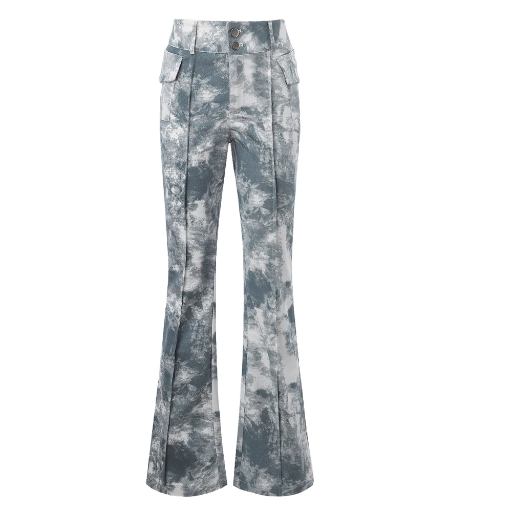

Women's High Waist Slim Tie-dye Micro Flared Trousers Long Pants
