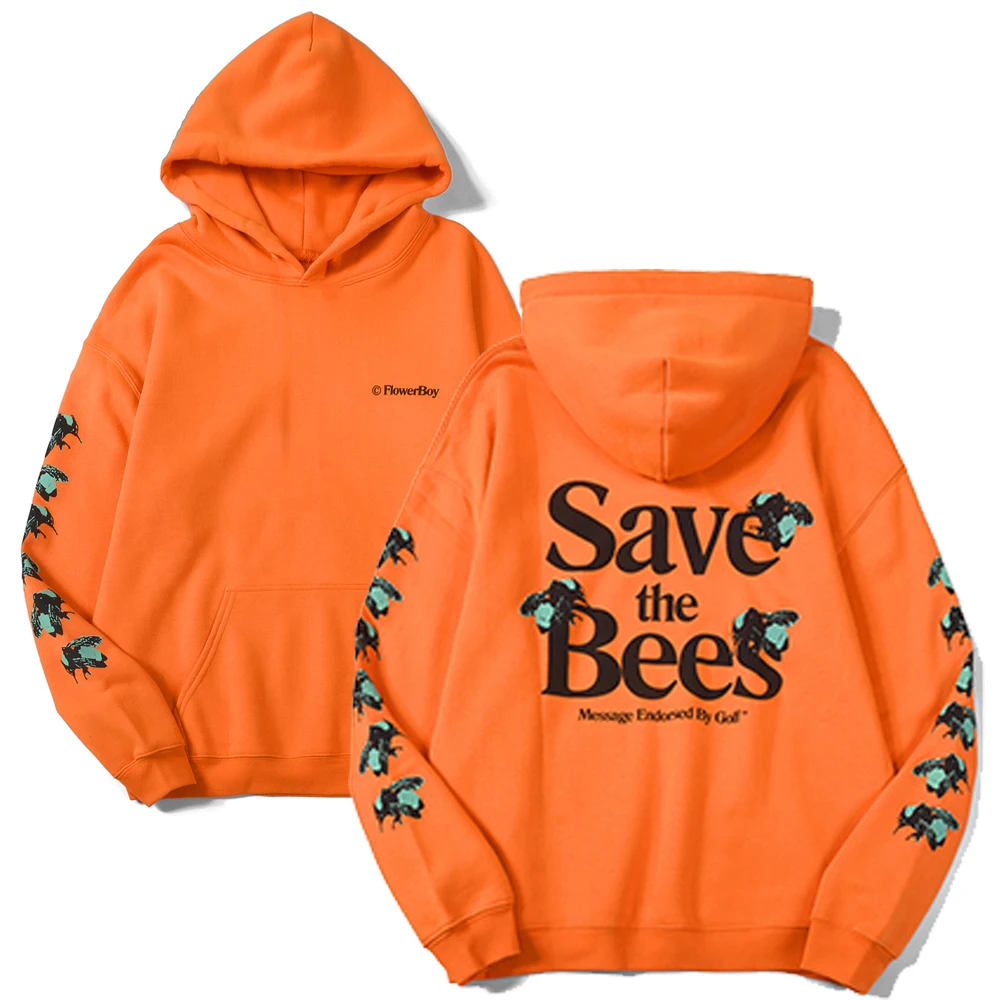

Tyler The Creator Flower Boy Save The Bees Merch Hoodie Long Sleeve Women Men Orange Sweatshirt Hip Hop Clothes