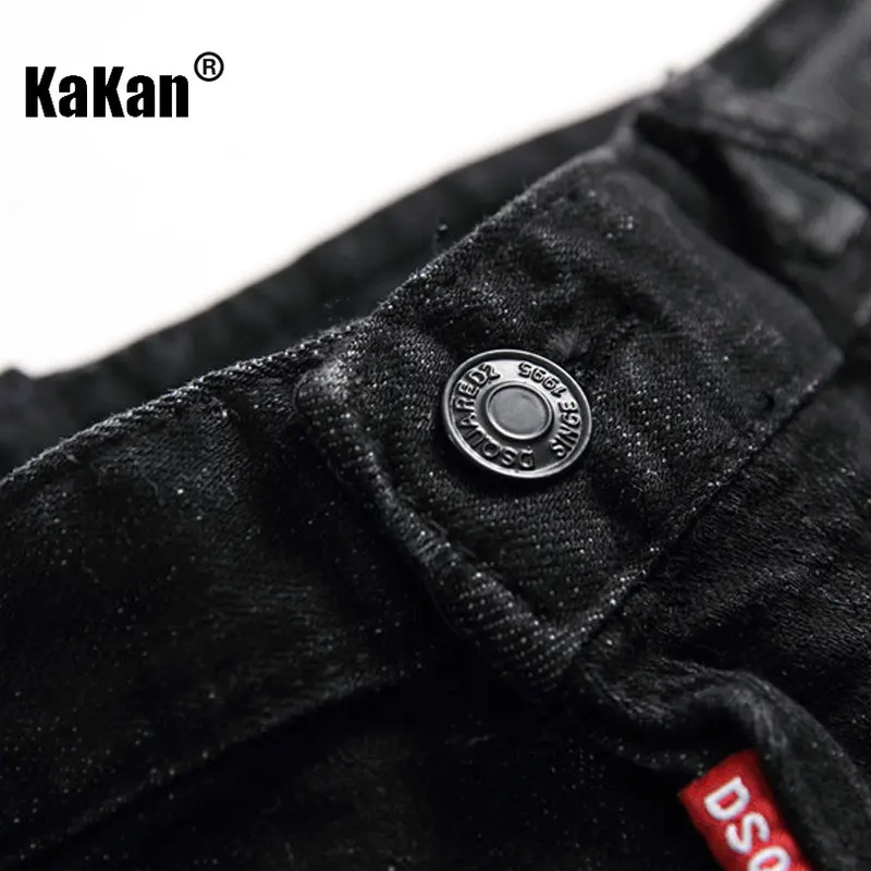 Kakan - New Original Color Damaged Raspy and Handsome Patch Jeans for Men, American High Street Personalized Long Jeans K18-1046