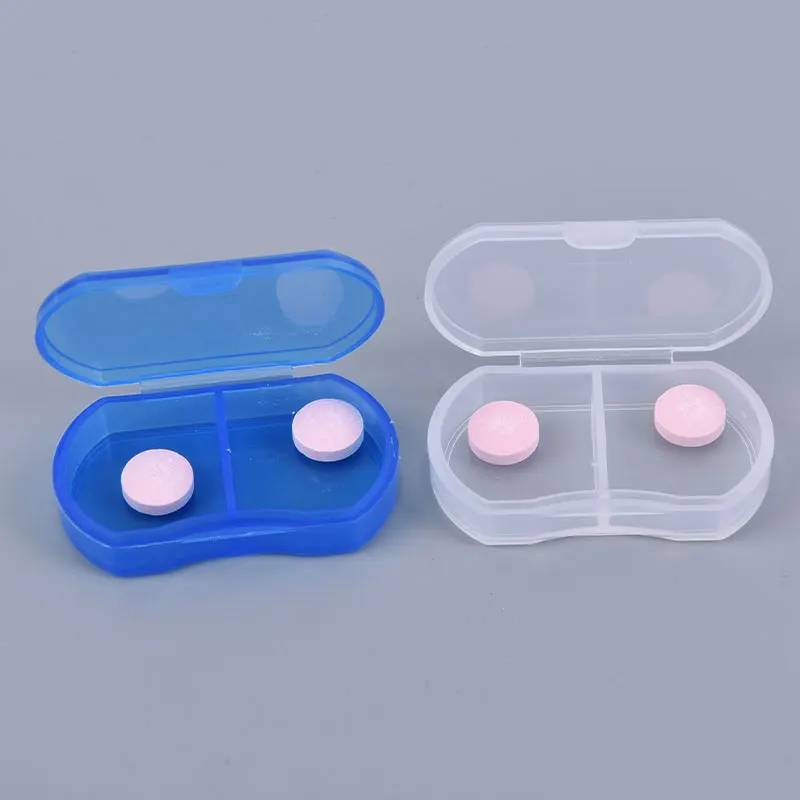 1pc Mini Portable 2 Grid Cute Small Pill Cases Distributed Storage Box Plastic Transparent Box Pill Cases