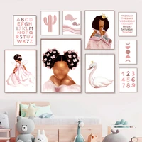 alphabet 123 boho dress little girl read swan nordic poster wall art print canvas painting wall pictures baby kids room decor