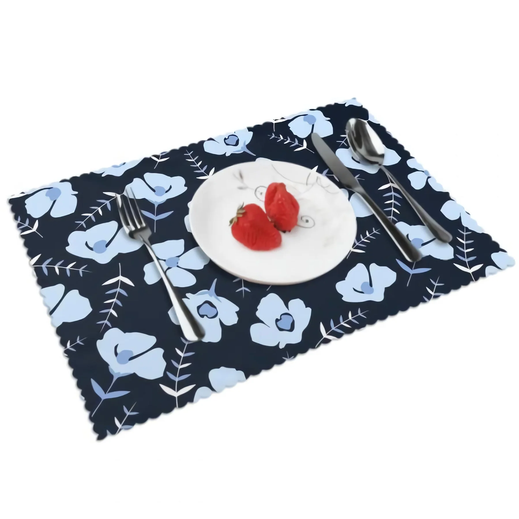 

Beautiful Blue Flowers Placemats for Dining Table Set of 4 Rectangular Heat Resistant Washable Place Mat
