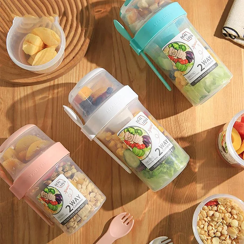 

Kitchen Fresh-keeping Food Container Salad Yogurt Box Container For Cereals Double-layered Portable Travel Storage Jars