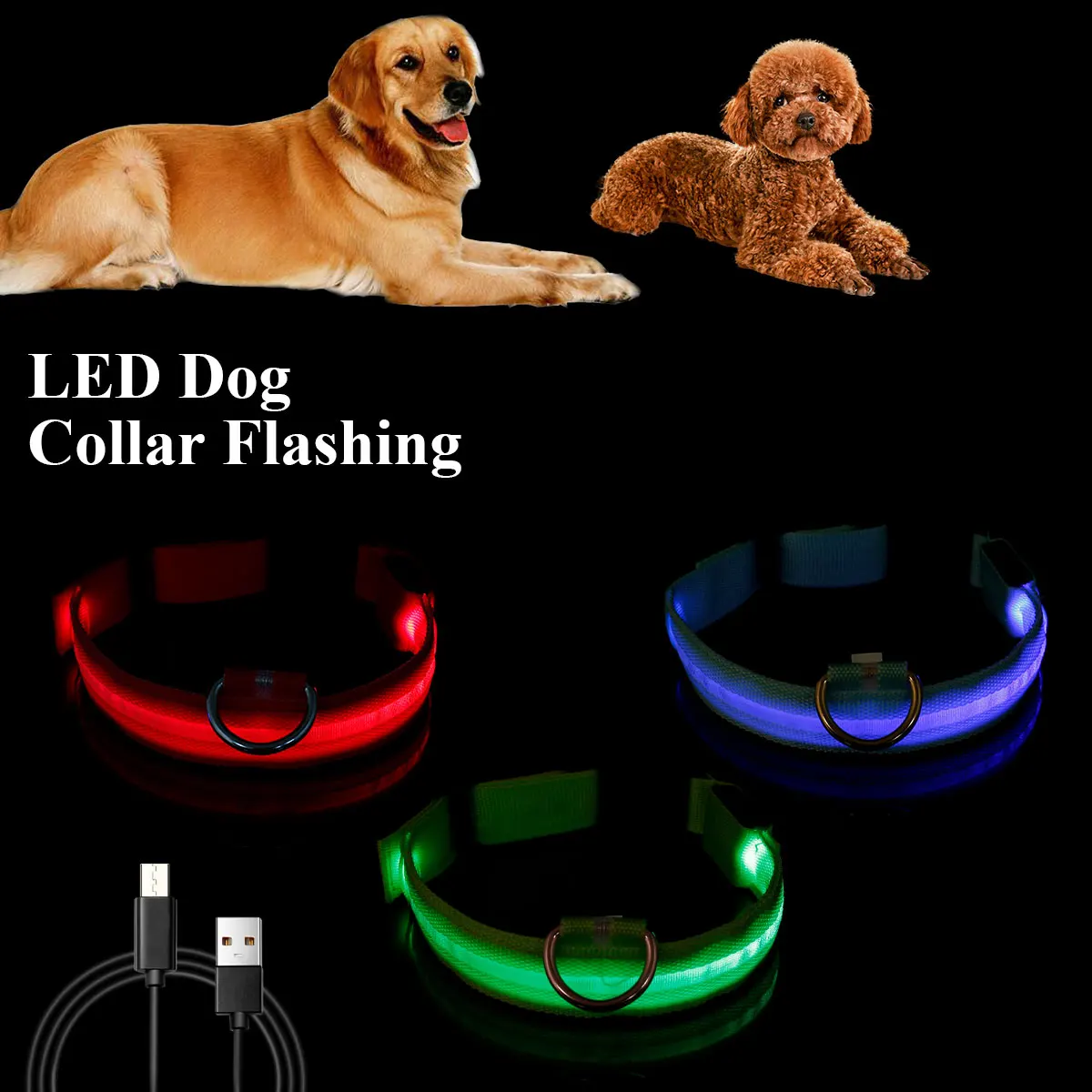

Ошейник для собак, Светодиодный светящийся ошейник с аккумулятором, регулируемый ночсветильник для домашних питомцев