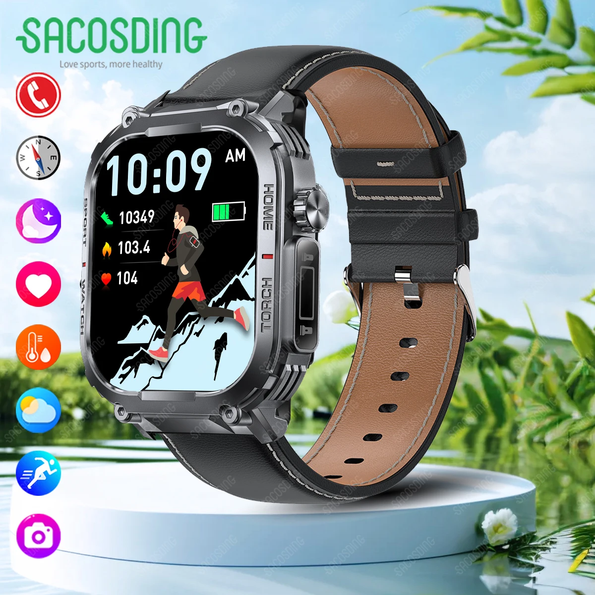 2024 военные умные часы для мужчин водонепроницаемые с вызовом/светодиодным