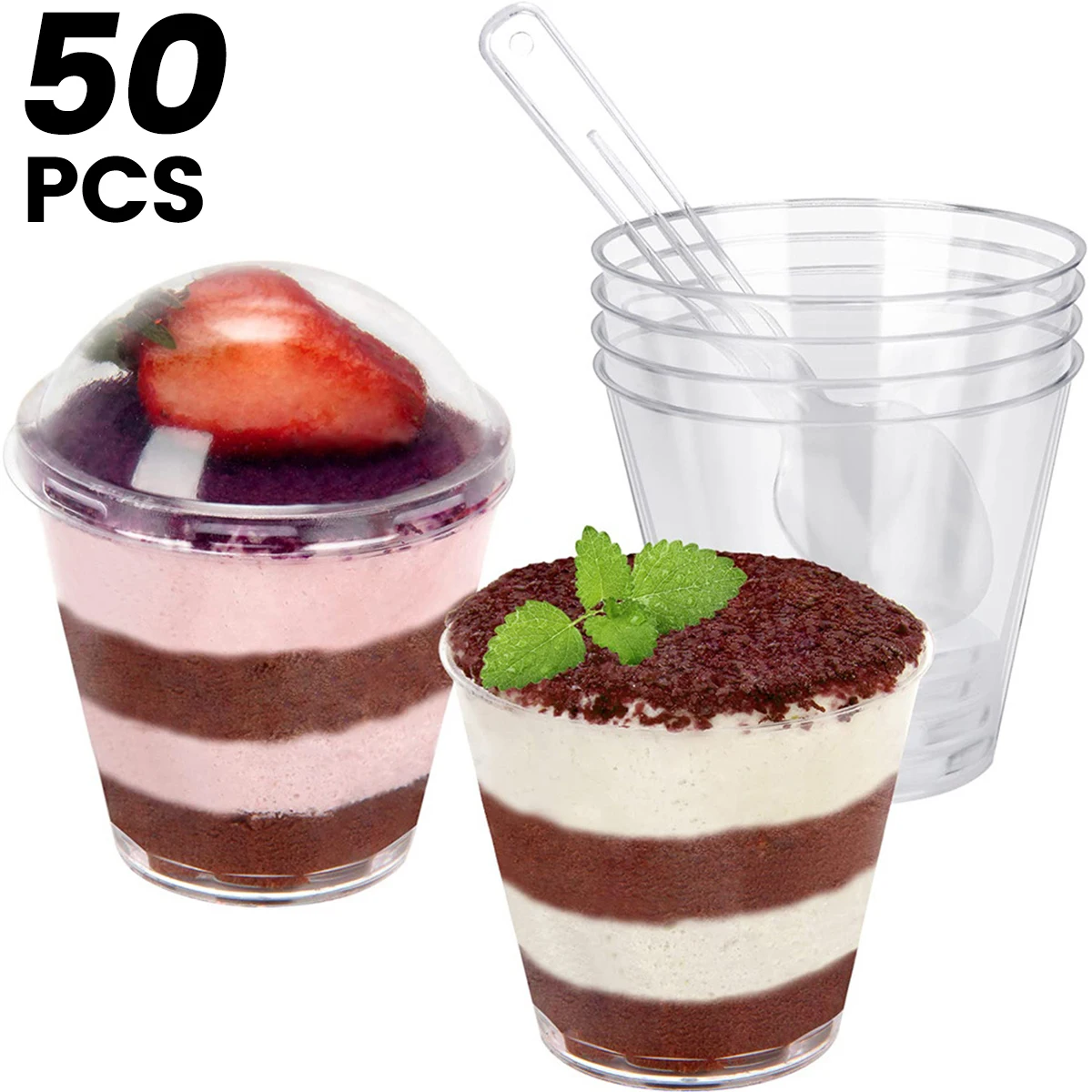 

50 Pcs Dessert Cups with 50 Spoons and 50 Lids Clear 200ML Cheesecake Parfait Pots Reusable Parfait Appetizer Cup Transparent