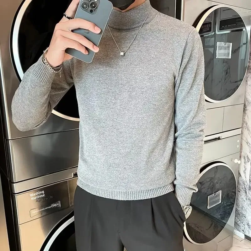 Мужской свитер с высоким воротником-поло базовый слой топ осень-зима новый