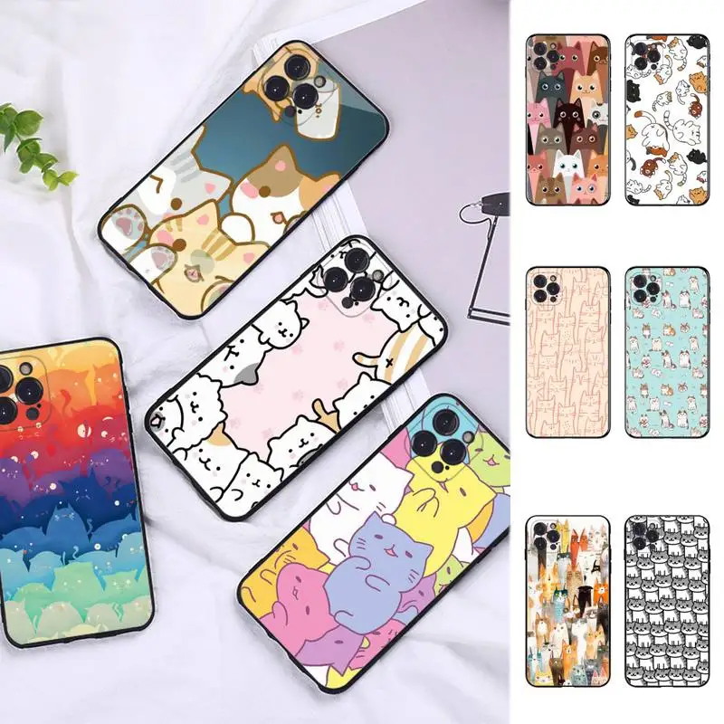 

FHNBLJ A Lot Pile of Cats Phone Case Silicone Soft For iphone 14 13 12 11 Pro Mini XS MAX 8 7 6 Plus X 2020 XR Shell