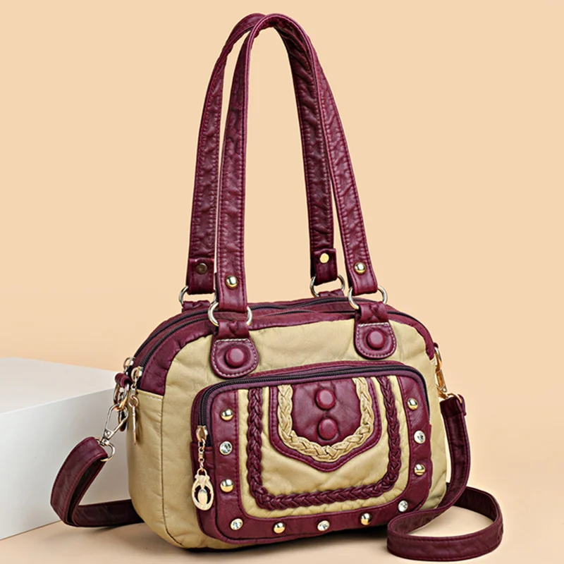 

High Quality Soft Leather Women's Handbags Luxury Small Female Shoulder Bags Casual Ladies Tote Bag Designer Rivet Messenger Bag