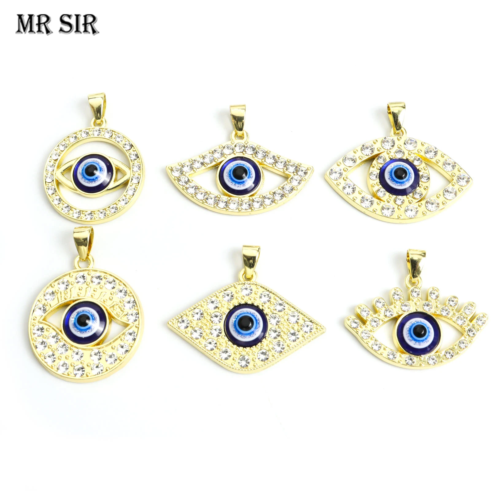 

2pcs Turkish Blue Evil Eye Inlaid Rhinestone Crystal Charm Enamel Devil Eye Pendant Jewelry Finding Making DIY NecklaceAccessory