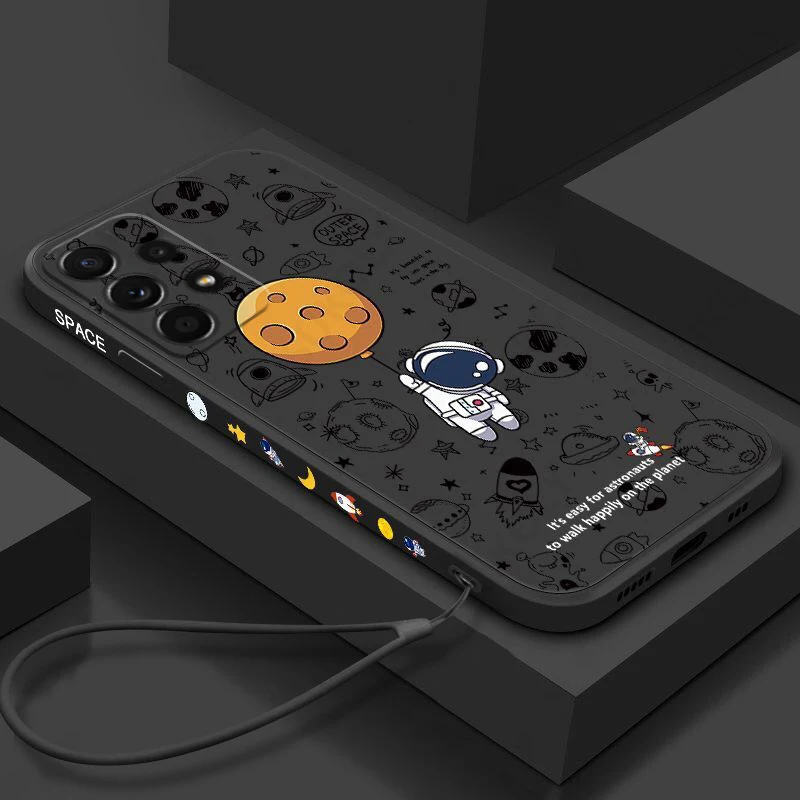 

Cute Astronaut Lanyard Case For Samsung Galaxy A53 A73 A52 A32 A72 A51 A71 A22 S22 S20 FE S21 Ultra Note 20 S10 Plus Soft Cover