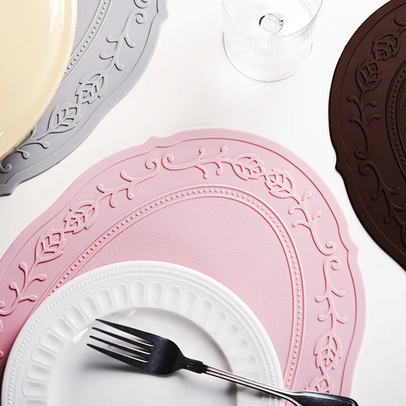

Kitchen Washable Cup Pad Oval Silicone Flower Placemat Tableware Oil Resistant Heat Insulation Non-Slip Tablemat Coaster