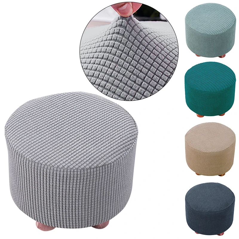 

Washable Stretch Footrest Cover Spandex Round Stool Slipcover Jacquard Ottoman Footstool Protector for Living Bedroom