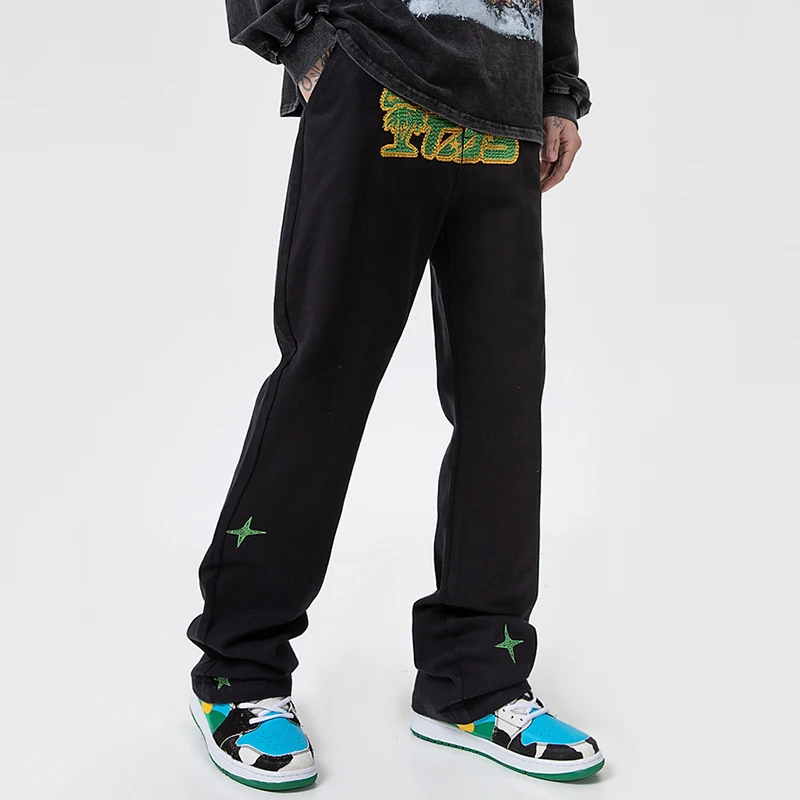 Men's Embroidered Y2K Clothes Jeans  Flares Flared Pattern Straight Leg Wide Leg Pants Pants Men Streetwear High Quality Skinny