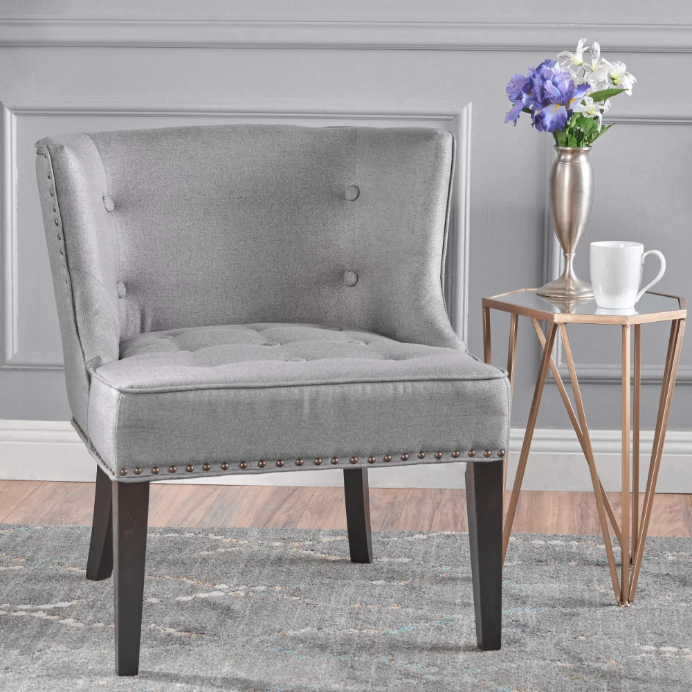 

Noble House Angela Fabric Slipper Chair, Gray