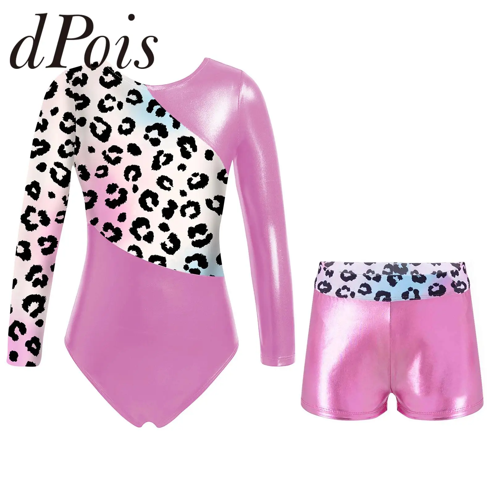 

Kids Girls Leopard Print Gymnastics Leotard with Shorts Long Sleeve Gymnastics Jumpsuit for Girl Children Ballet Dance Outfits