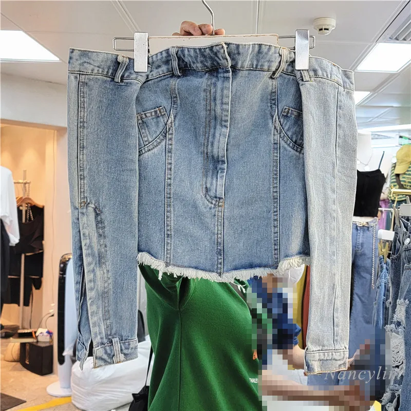 

Женская Джинсовая блузка на молнии, с открытыми плечами, без бретелек