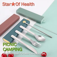 portable tableware set high quality stainless steel cutlery camping tableware travel dinnerware fork spoon picnic flatware set