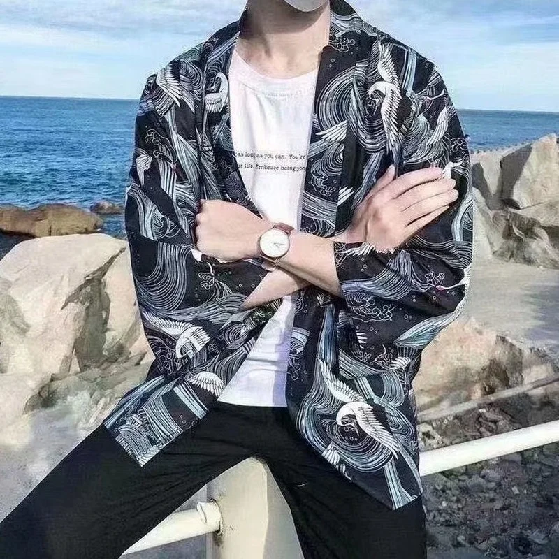 Korean Style Fashion Streetwear Men's Half Sleeve  Shirt 2022 Casual Blouses Top Printed Streetwear Men Shirts E79