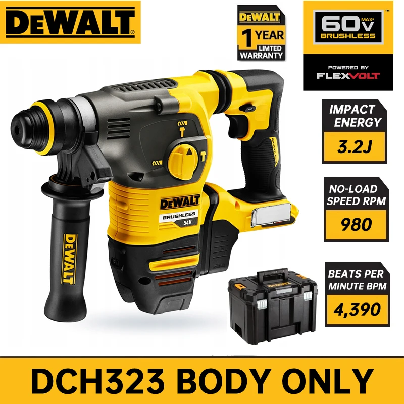 

DEWALT Rotary Hammer Drill DCH323 Tool Only 54V XR FLEXVOLT SDS-Plus Compact Cordless Hammer Drill Brushless Motor Power Tools