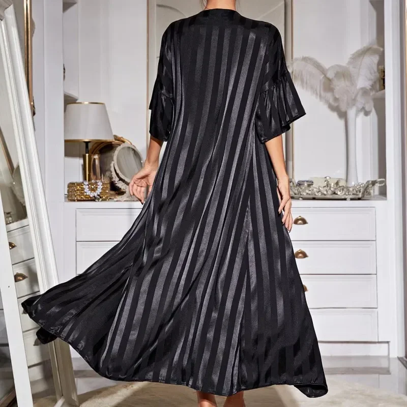 Женские шелковые атласные комплекты халатов в полоску роскошная длинная одежда