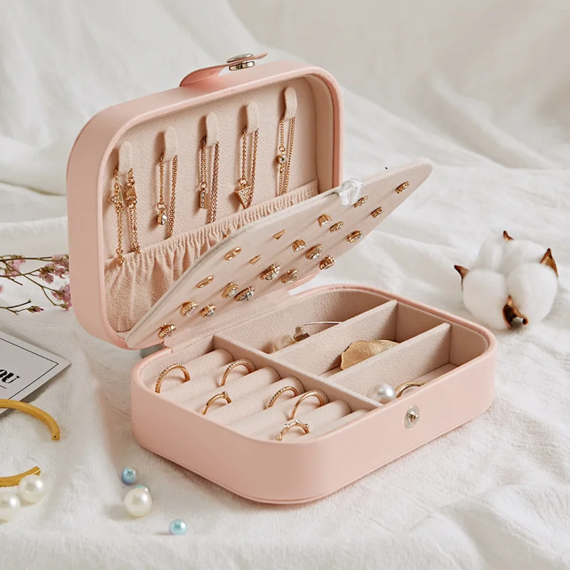 

Jewelry Organizer Display Travel Jewelry Case Boxes Portable Jewelry Box Button Leather Storage Zipper Jeweler