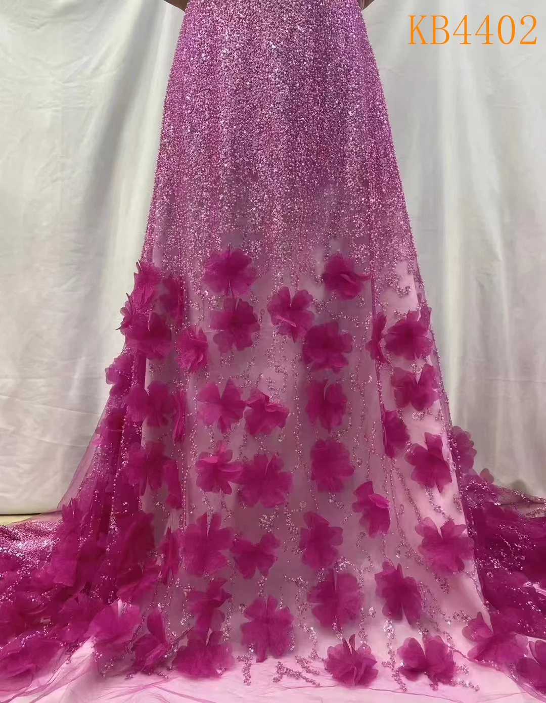 Белая 3D цветочная кружевная ткань с бисером французская сетка кружевное