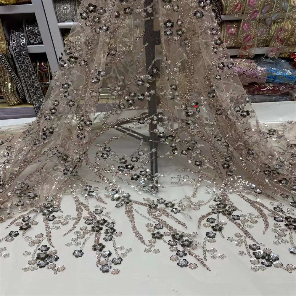 Новинка африканская нигерийская Изысканная блестящая кружевная ткань 2024