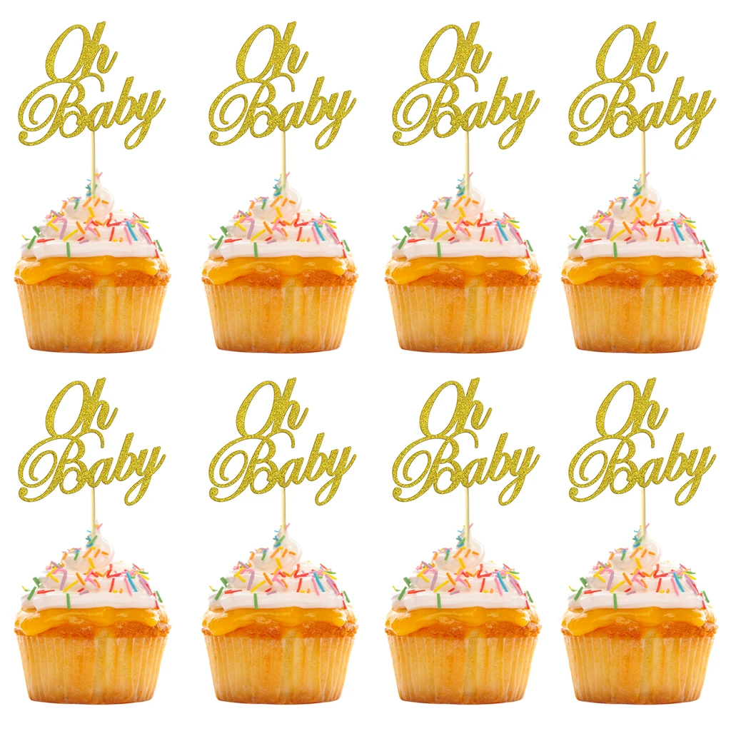 

18pcs Gold Glitter Paper Cupcake Topper Girl Boy Baby One Cake Topper Oh Baby 1st Birthday Cake Decoration Shower Party Supplies