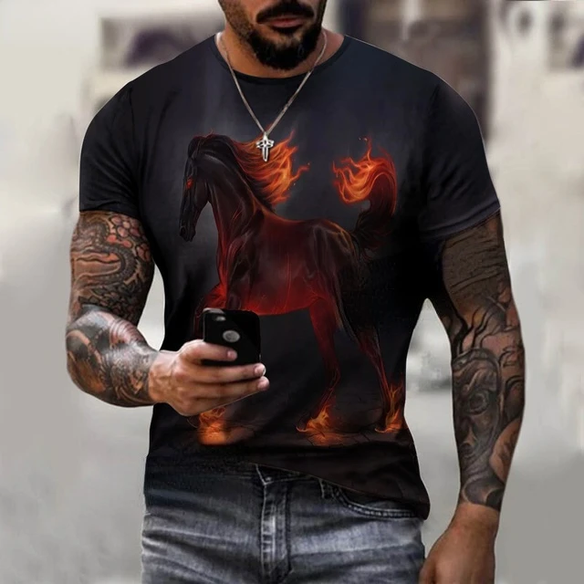 

2022 Summer 3d Print T-shirt Men's Flam Horse Short Sleeve Breathable Anime The Most Popular Flame 3d T-shirt