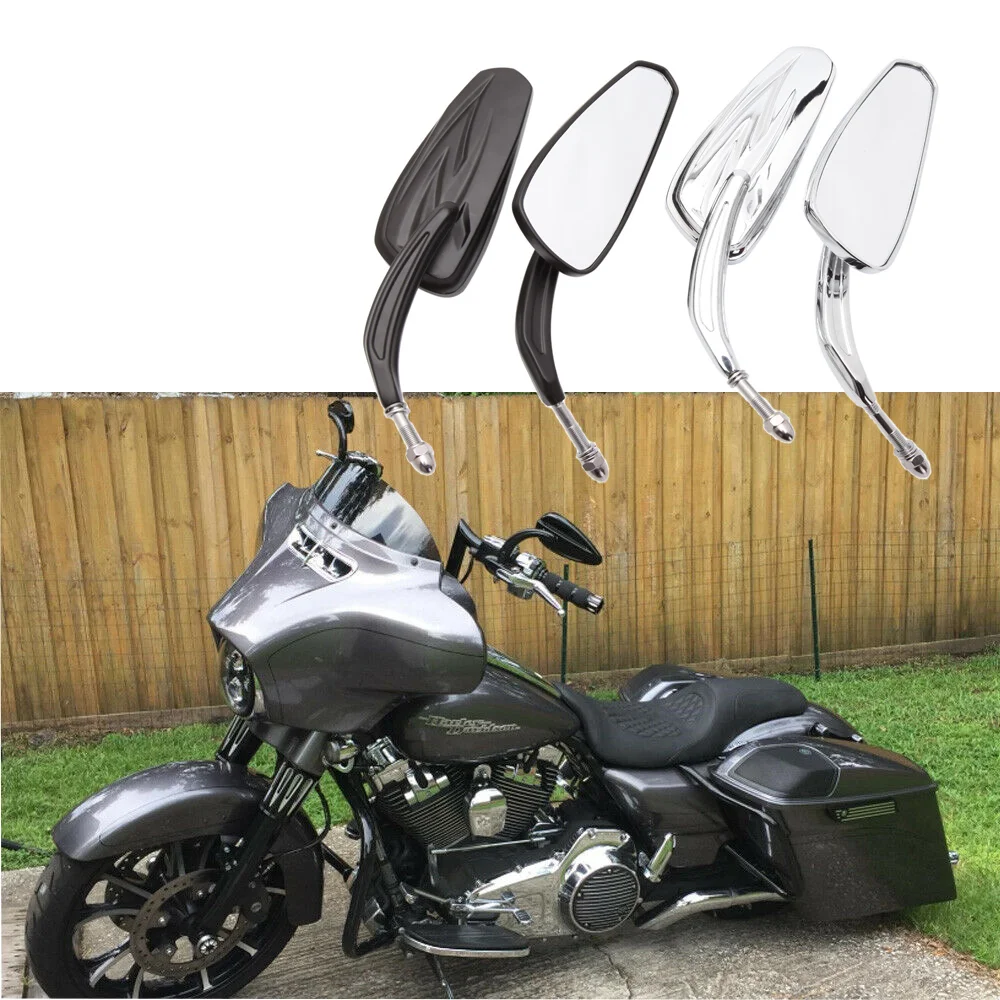 

Motorcycle Flaming Chrome/Black Side Mirrors for Harley Davidson Softail Standard FXST Glide Electra Road Custom Dyna Touring