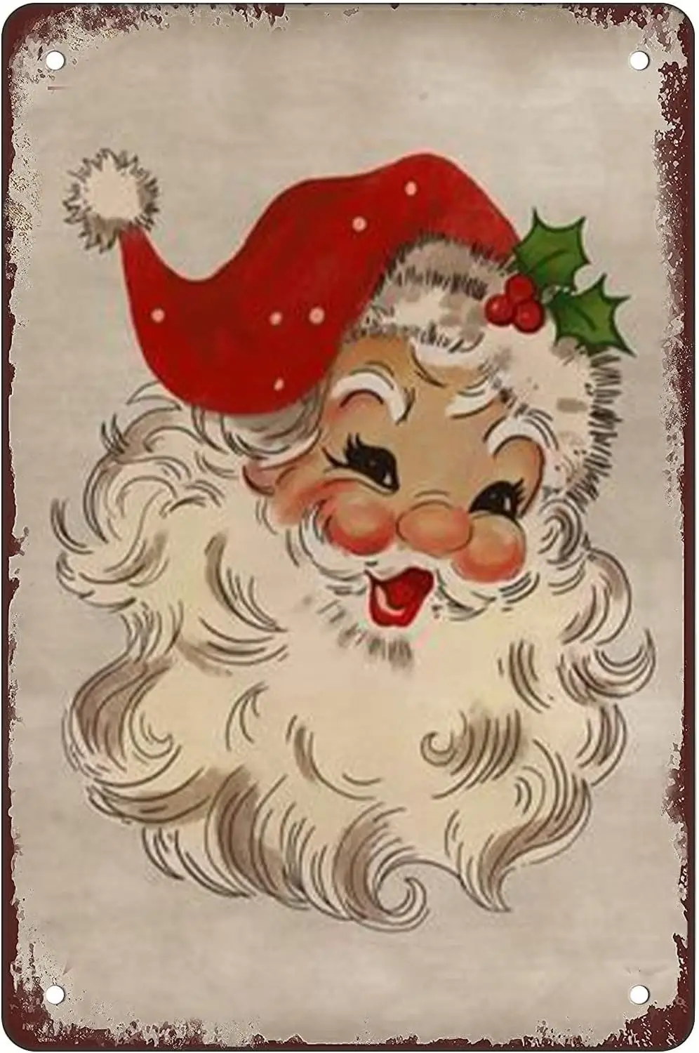 Chrstms wll rt vntge snt clus chrstms prntng decor metl tn sgn для дома кофе 12 x 8 nches