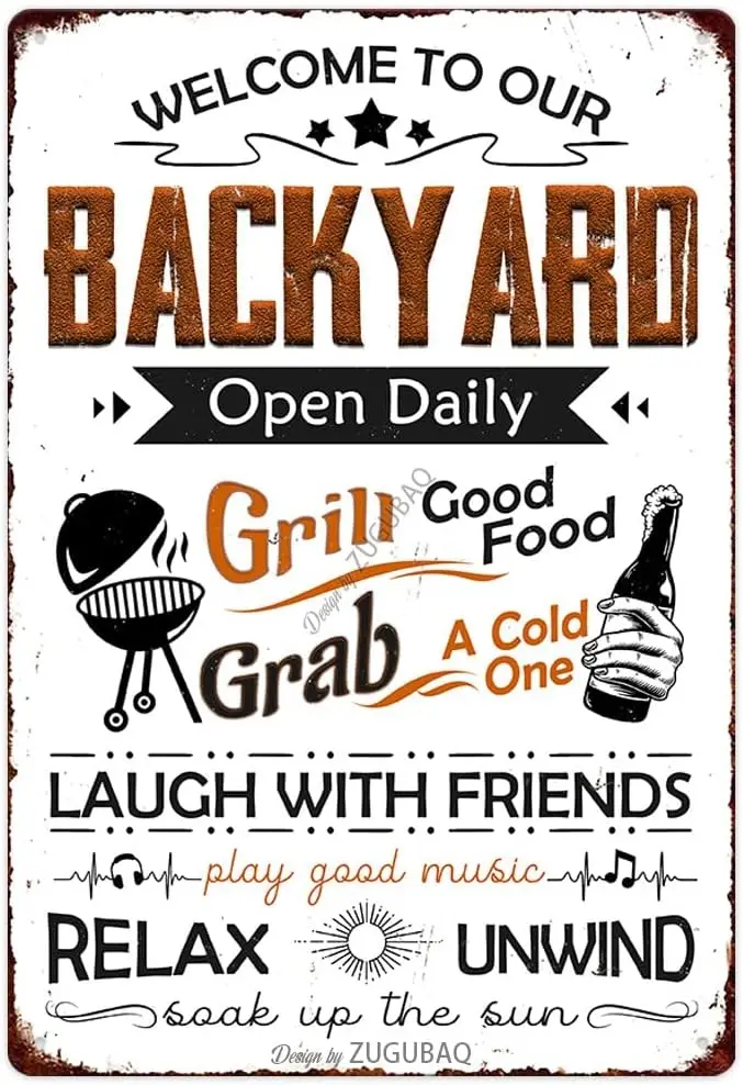 Добро пожаловать в наше Bckyrd Grll Resturnt Metl Sgn Wll Decor Vntge Br Pub Ktchen Dnngroom Tn Decorton Funny Syngs Retro rt