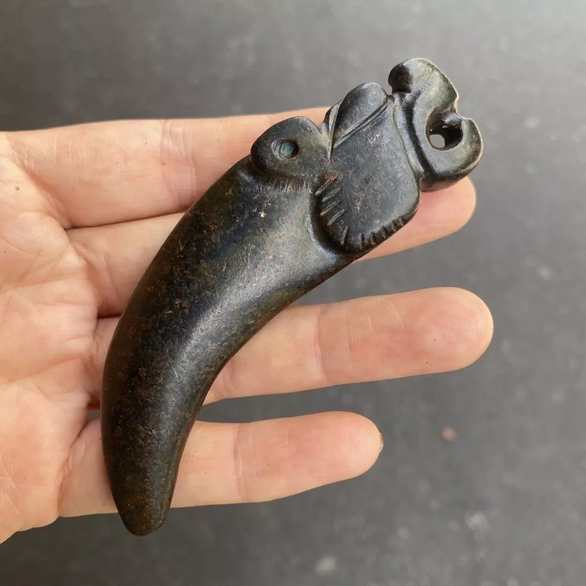 Старинный китайский Хуншань культура ручная резьба амулет тигровый зуб