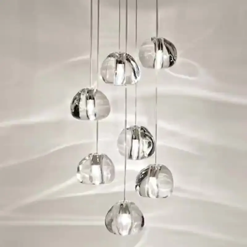 Crystal Long Lamp Modern Chandelier LED Raindrop Ceiling Lamp Crystal Ball Lighting Fixtures Stairs Living Room Bedroom Fixtures