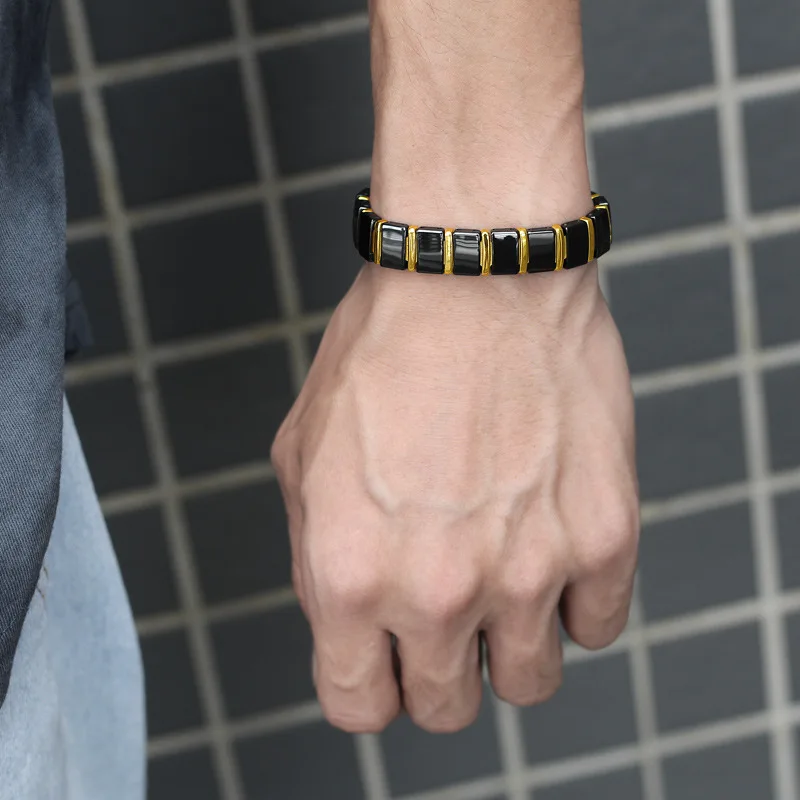 Titanium Steel Ceramic Energy Bracelet Germanium Anion Antioxidant Anti-radiation Fat Burning Hematite Health Bracelet