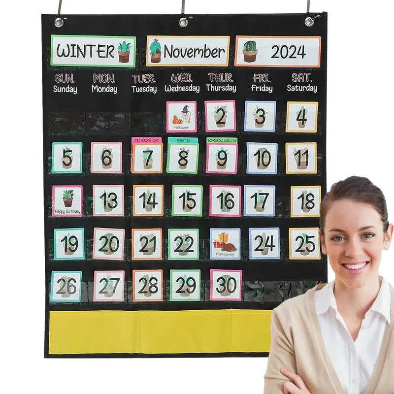 

Calendar Pocket Chart Number Of The Day Calendar Pocket Chart Black Pocket Chart Homeschool Supplies For Home Kindergarten