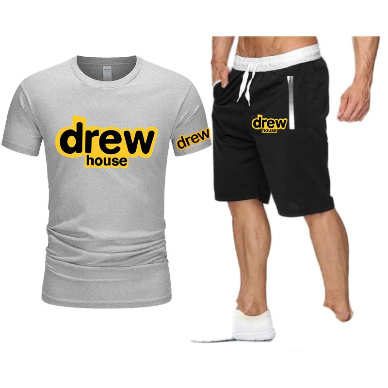 

Drew New Brand Summer Men's T-shirt And Shorts Set, Beach Casual Sportswear,Basketball Bodybuilding Shorts And Pants S-XXL
