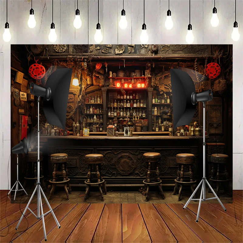Vintage Old Tavern Barista Coffee Shop Bar Photography Backdrop Warm Medieval Inn Fantasy Retro Photo Studio Background LJG-02