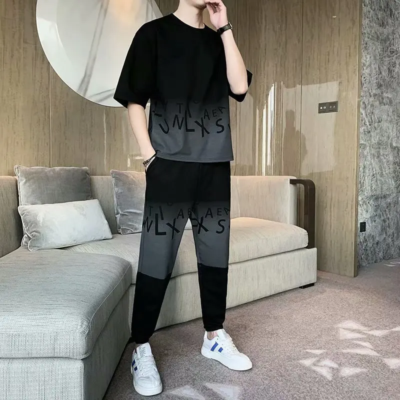 New Men's Trousers Shirt Tracksuit 2 Piece Set 3D Printed Summer Fashion Casual Short Sleeve T Shirt+Long Pants Street Clothes