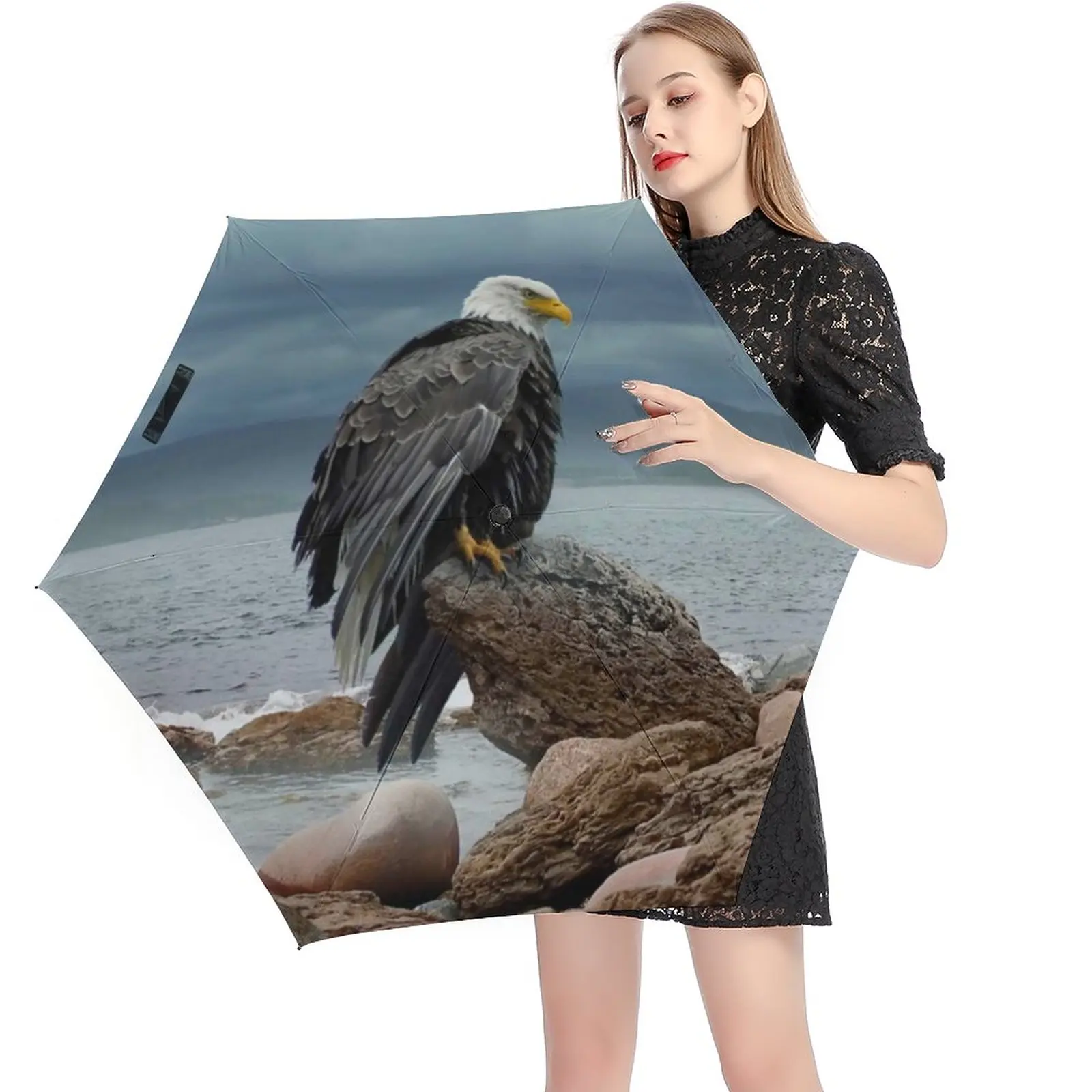 

Bald Eagle 5 Fold 6 Ribs Umbrella Predator Sea Eagles Wind Resistant Pocket Umbrella Mini Umbrellas for Male Female