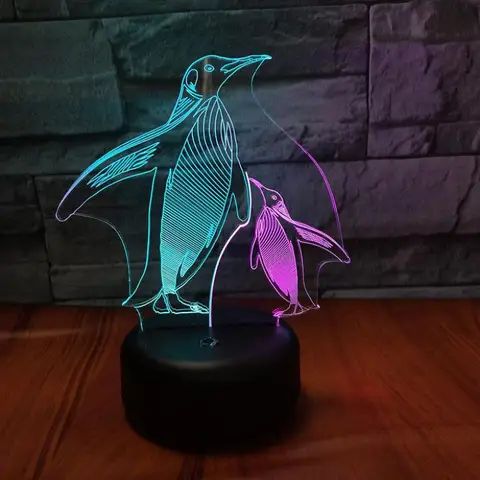 Пингвин мама и сын, 3d визуальная планшетофон, креативная красочная прекрасная 7 цветов, меняющая цвет Настольная лампа для спальни, рождественские подарки
