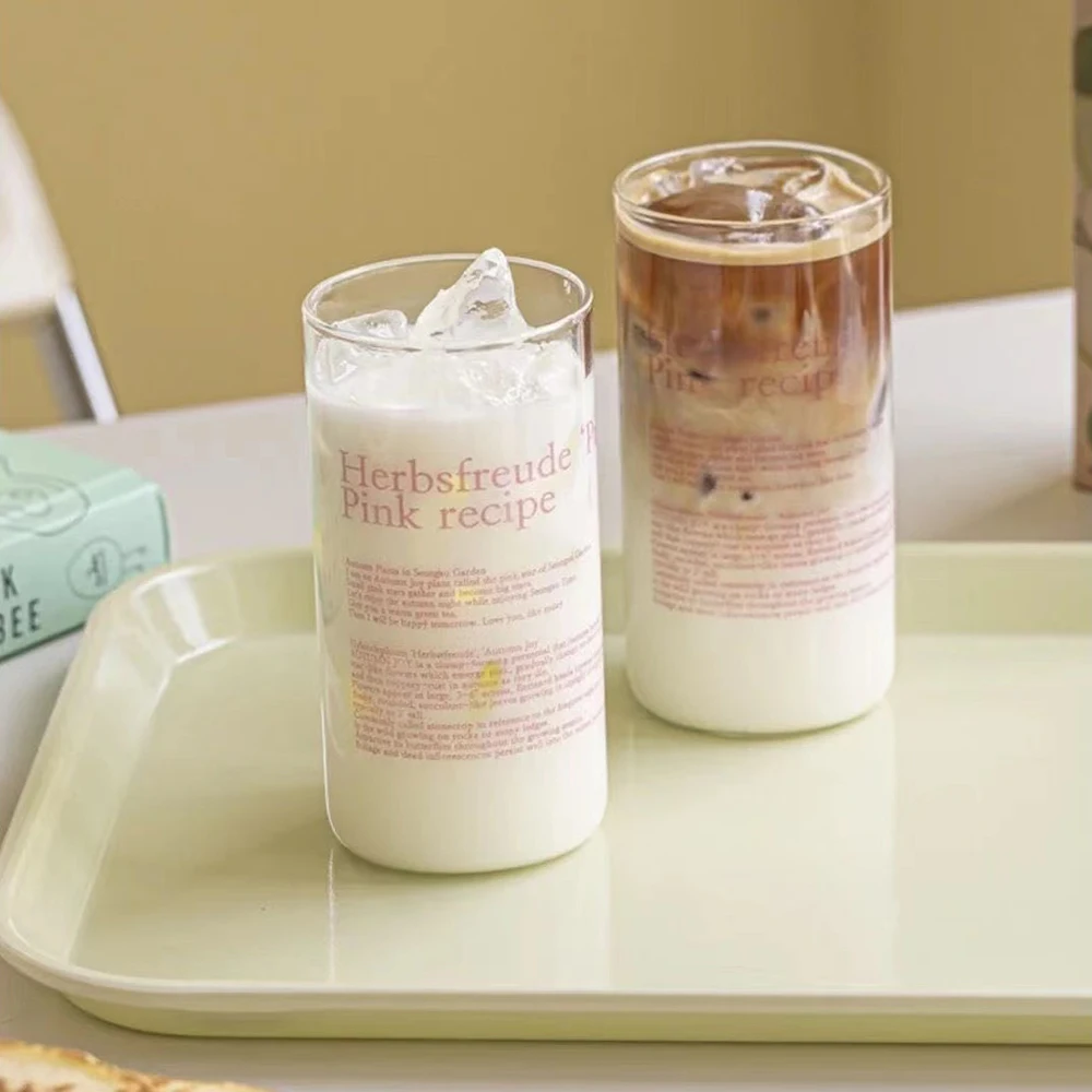 

350ML Glass Cup Tumblers Korean Style English Letter Glass Mug Heat Resistant Glass Clear Tumbler Waterbottle Tea Cup Coffee Mug