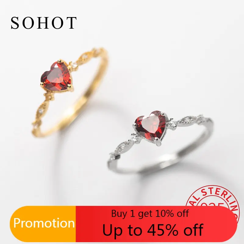 

Женское регулируемое кольцо из серебра 925 пробы с красным Цирконом