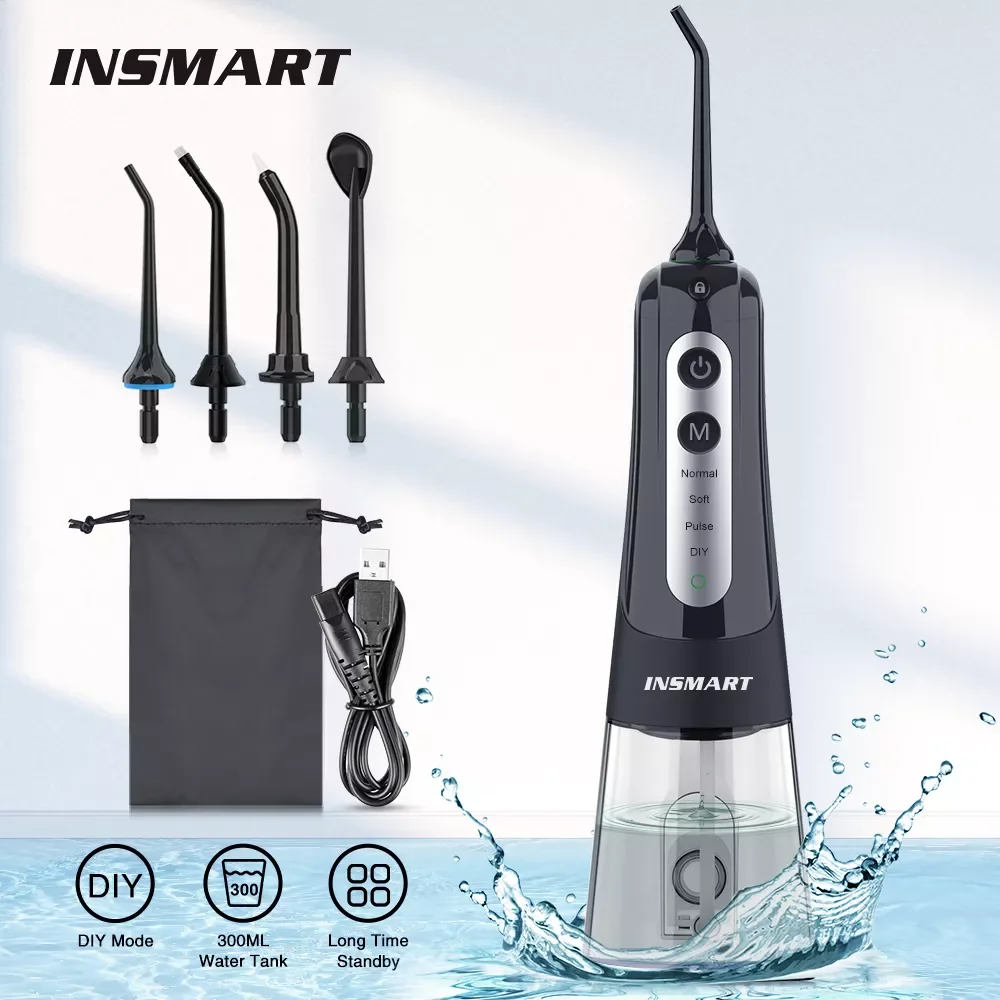 

INSMART Irrigator Dental Water Flosser Portable Dental Water Jet 4 Modes 300ML Tank Waterproof for Cleaning Teeth Whitening